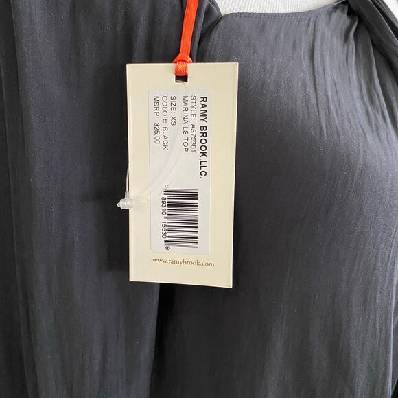 Ramy Brook Marina Cross Front Blouse Top Fits Sz S Black Long sleeve AS76361 325 - Picture 13 of 14